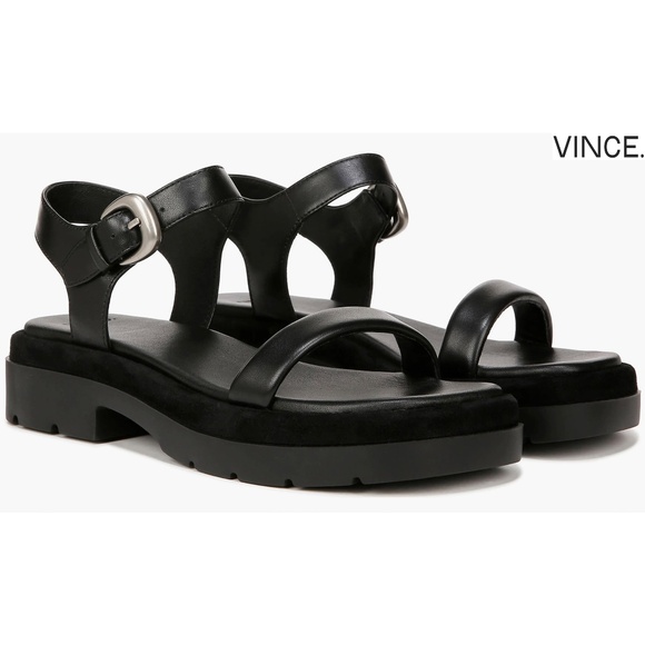 VINCE NIB HELOISE ANKLE STRAP BLACK LEATHER PLATFORM SANDAL. SIZE 8.5M - Picture 1 of 14